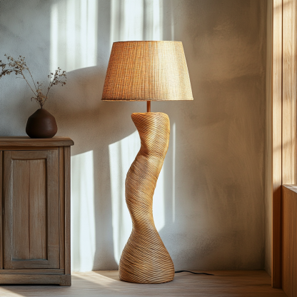 The designer's twisted retro wood grain pleated cream style living room floor lamp and bedroom study standing lamp - Image 9