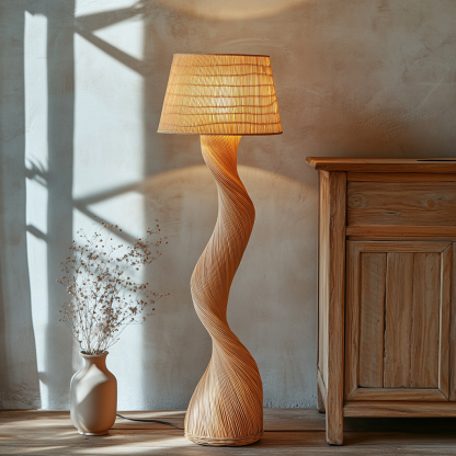 The designer's twisted retro wood grain pleated cream style living room floor lamp and bedroom study standing lamp - Image 8