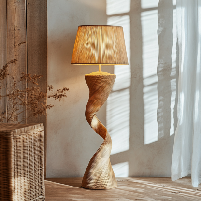 The designer's twisted retro wood grain pleated cream style living room floor lamp and bedroom study standing lamp - Image 7