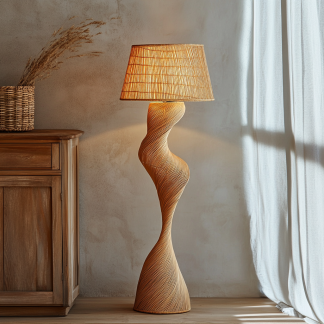 The designer's twisted retro wood grain pleated cream style living room floor lamp and bedroom study standing lamp
