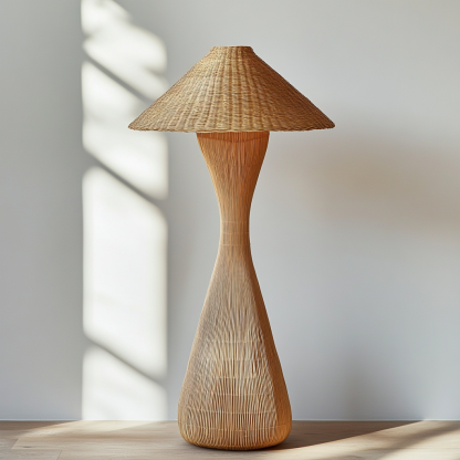Wabi-sabi style rattan floor lamp for living room, bedroom, study, homestay and tea room, a retro designer artistic lighting fixture