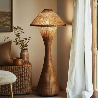 Wabi-sabi style rattan floor lamp, a retro designer art lighting fixture for living room, bedroom, study, homestay and tea room - Image 9