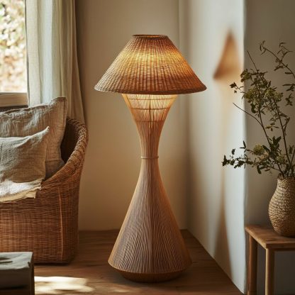 Wabi-sabi style rattan floor lamp, a retro designer art lighting fixture for living room, bedroom, study, homestay and tea room - Image 7