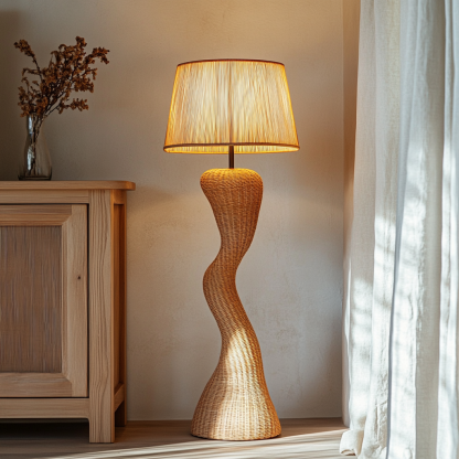 Wabi-sabi style rattan floor lamp for living room, bedroom, study, homestay and tea room, a retro designer artistic lighting fixture - Image 4