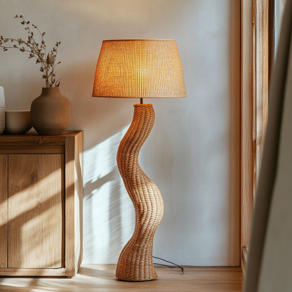 Wabi-sabi style rattan floor lamp for living room, bedroom, study, homestay and tea room, a retro designer artistic lighting fixture - Image 2