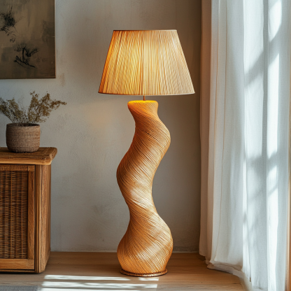 Wabi-sabi style rattan floor lamp for living room, bedroom, study, homestay and tea room, a retro designer artistic lighting fixture - Image 5