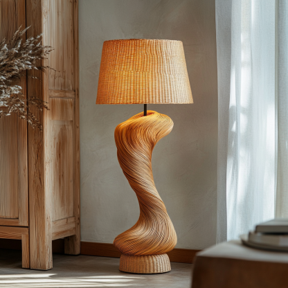 Wabi-sabi style rattan floor lamp for living room, bedroom, study, homestay and tea room, a retro designer artistic lighting fixture - Image 4