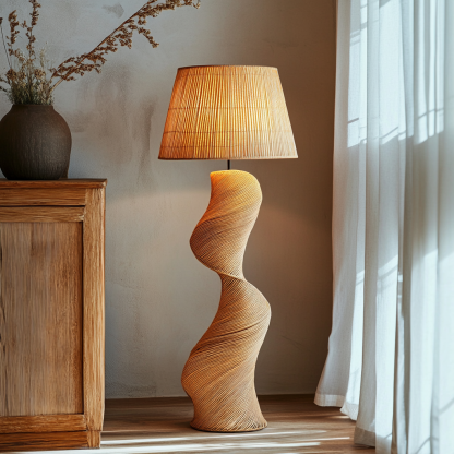 Wabi-sabi style rattan floor lamp for living room, bedroom, study, homestay and tea room, a retro designer artistic lighting fixture - Image 3