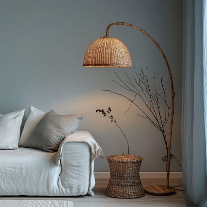 Wabi-sabi style rattan floor lamp, a retro designer art lighting fixture for living room, bedroom, study, homestay and tea room - Image 9
