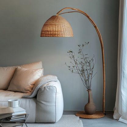 Wabi-sabi style rattan floor lamp, a retro designer art lighting fixture for living room, bedroom, study, homestay and tea room - Image 8