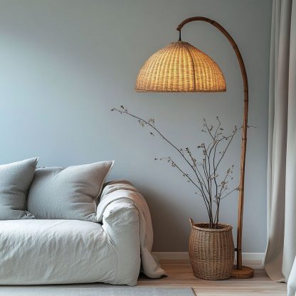 Wabi-sabi style rattan floor lamp, a retro designer art lighting fixture for living room, bedroom, study, homestay and tea room - Image 7
