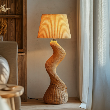 Wabi-sabi style rattan floor lamp for living room, bedroom, study, homestay and tea room, a retro designer artistic lighting fixture