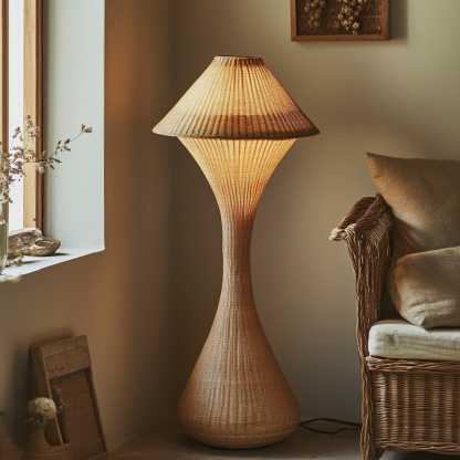 Wabi-sabi style rattan floor lamp for living room, bedroom, study, homestay and tea room, a retro designer artistic lighting fixture - Image 9