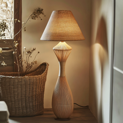 Wabi-sabi style rattan floor lamp for living room, bedroom, study, homestay and tea room, a retro designer artistic lighting fixture - Image 8