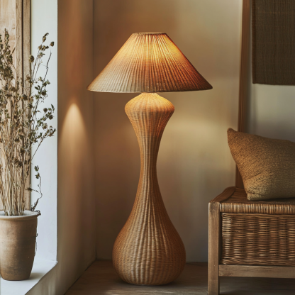Wabi-sabi style rattan floor lamp for living room, bedroom, study, homestay and tea room, a retro designer artistic lighting fixture - Image 7