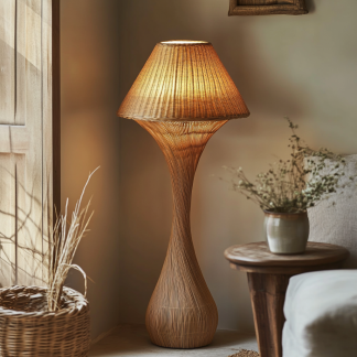 Wabi-sabi style rattan floor lamp for living room, bedroom, study, homestay and tea room, a retro designer artistic lighting fixture