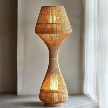 Wabi-sabi style rattan floor lamp, a retro designer art lighting fixture for living room, bedroom, study, homestay and tea room - Image 9