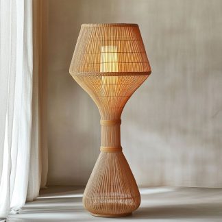 Wabi-sabi style rattan floor lamp, a retro designer art lighting fixture for living room, bedroom, study, homestay and tea room
