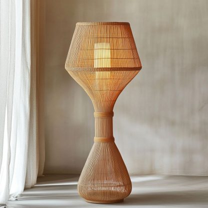 Wabi-sabi style rattan floor lamp, a retro designer art lighting fixture for living room, bedroom, study, homestay and tea room