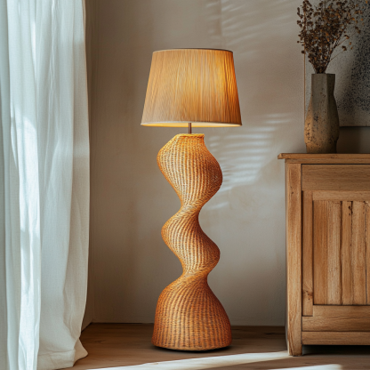 Wabi-sabi style rattan floor lamp for living room, bedroom, study, homestay and tea room, a retro designer artistic lighting fixture - Image 8