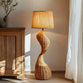 Wabi-sabi style rattan floor lamp for living room, bedroom, study, homestay and tea room, a retro designer artistic lighting fixture