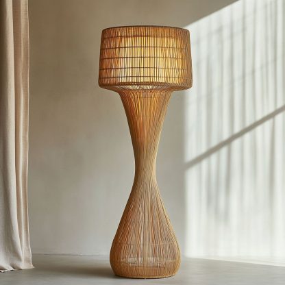 Wabi-sabi style rattan floor lamp, a retro designer art lighting fixture for living room, bedroom, study, homestay and tea room - Image 5