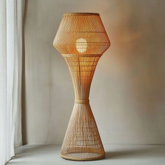Wabi-sabi style rattan floor lamp, a retro designer art lighting fixture for living room, bedroom, study, homestay and tea room