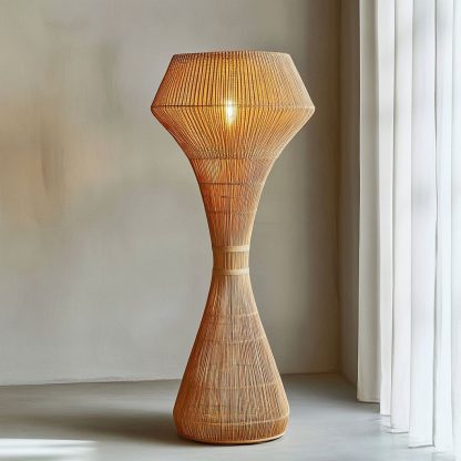 Wabi-sabi style rattan floor lamp, a retro designer art lighting fixture for living room, bedroom, study, homestay and tea room - Image 3