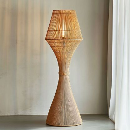 Wabi-sabi style rattan floor lamp, a retro designer art lighting fixture for living room, bedroom, study, homestay and tea room - Image 2