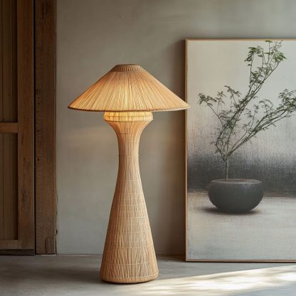 Wabi-sabi style rattan floor lamp, a retro designer art lighting fixture for living room, bedroom, study, homestay and tea room - Image 8