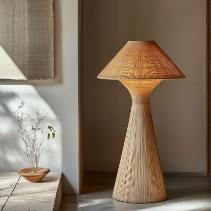 Wabi-sabi style rattan floor lamp, a retro designer art lighting fixture for living room, bedroom, study, homestay and tea room - Image 7
