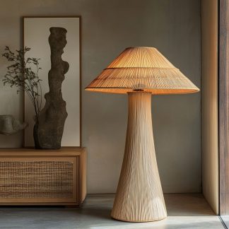 Wabi-sabi style rattan floor lamp, a retro designer art lighting fixture for living room, bedroom, study, homestay and tea room