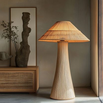 Wabi-sabi style rattan floor lamp, a retro designer art lighting fixture for living room, bedroom, study, homestay and tea room