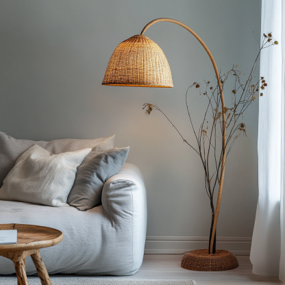 Wabi-sabi style rattan floor lamp for living room, bedroom, study, homestay and tea room, a retro designer artistic lighting fixture - Image 9