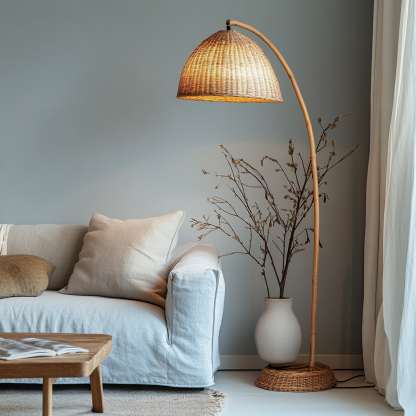 Wabi-sabi style rattan floor lamp for living room, bedroom, study, homestay and tea room, a retro designer artistic lighting fixture - Image 8