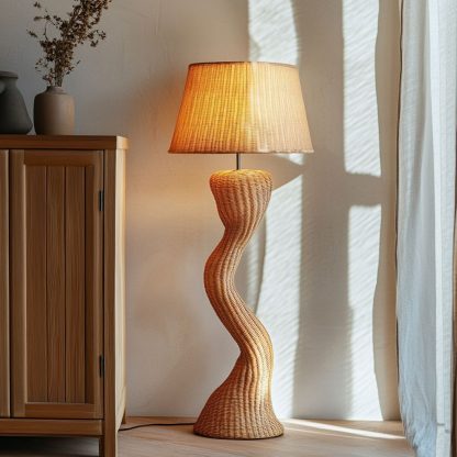 Wabi-sabi style rattan floor lamp, a retro designer art lighting fixture for living room, bedroom, study, homestay and tea room - Image 9