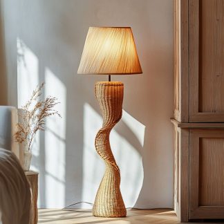 Wabi-sabi style rattan floor lamp, a retro designer art lighting fixture for living room, bedroom, study, homestay and tea room