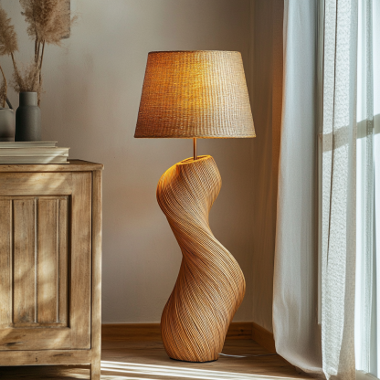 Wabi-sabi style rattan floor lamp for living room, bedroom, study, homestay and tea room, a retro designer artistic lighting fixture - Image 3