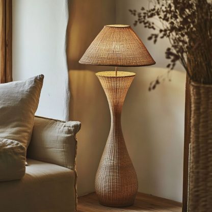Wabi-sabi style rattan floor lamp, a retro designer art lighting fixture for living room, bedroom, study, homestay and tea room - Image 5