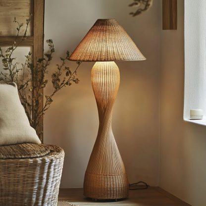 Wabi-sabi style rattan floor lamp, a retro designer art lighting fixture for living room, bedroom, study, homestay and tea room - Image 4