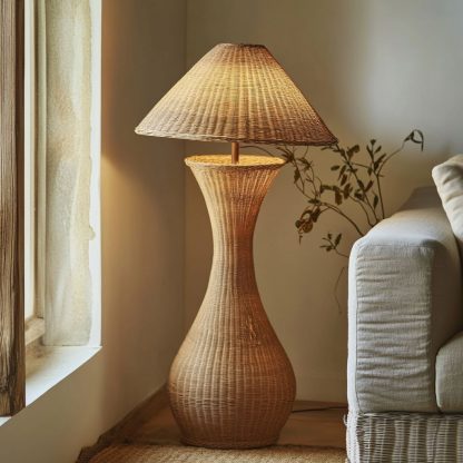 Wabi-sabi style rattan floor lamp, a retro designer art lighting fixture for living room, bedroom, study, homestay and tea room - Image 3