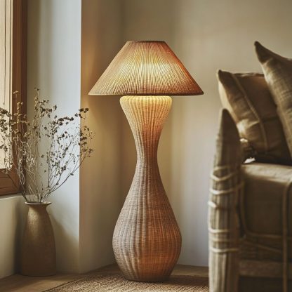Wabi-sabi style rattan floor lamp, a retro designer art lighting fixture for living room, bedroom, study, homestay and tea room - Image 2