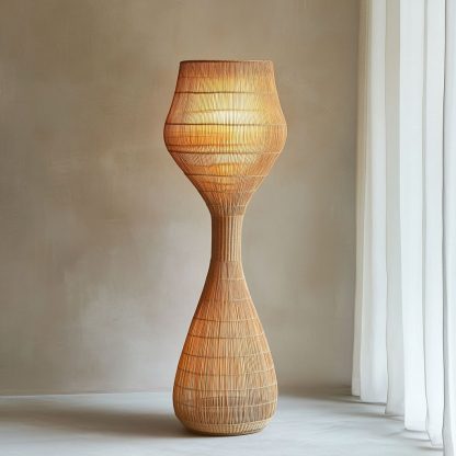 Wabi-sabi style rattan floor lamp, a retro designer art lighting fixture for living room, bedroom, study, homestay and tea room - Image 2
