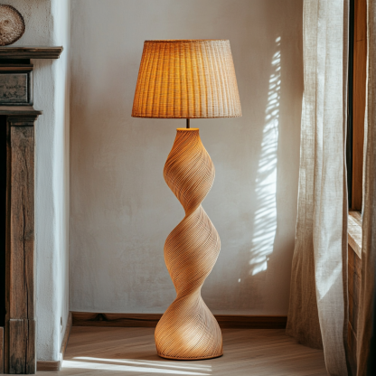 Wabi-sabi style rattan floor lamp for living room, bedroom, study, homestay and tea room, a retro designer artistic lighting fixture - Image 9