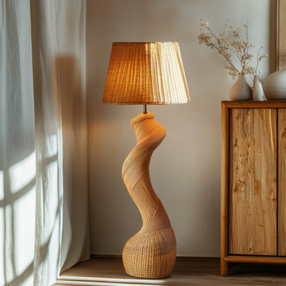Wabi-sabi style rattan floor lamp for living room, bedroom, study, homestay and tea room, a retro designer artistic lighting fixture - Image 8