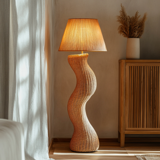 Wabi-sabi style rattan floor lamp for living room, bedroom, study, homestay and tea room, a retro designer artistic lighting fixture