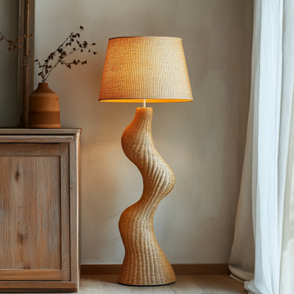 Wabi-sabi style rattan floor lamp for living room, bedroom, study, homestay and tea room, a retro designer artistic lighting fixture - Image 5