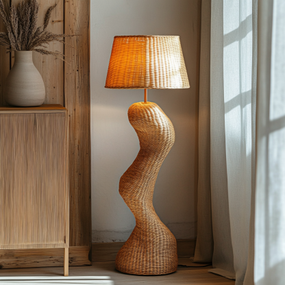 Wabi-sabi style rattan floor lamp for living room, bedroom, study, homestay and tea room, a retro designer artistic lighting fixture - Image 4