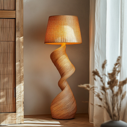 Wabi-sabi style rattan floor lamp for living room, bedroom, study, homestay and tea room, a retro designer artistic lighting fixture - Image 3