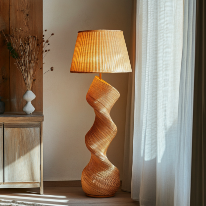 Wabi-sabi style rattan floor lamp for living room, bedroom, study, homestay and tea room, a retro designer artistic lighting fixture - Image 2